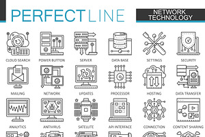 Network technology flat icons set. | Pre-Designed Illustrator Graphics