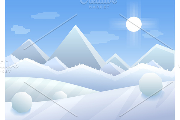 Winter simple mountains landscape. | Pre-Designed Vector Graphics