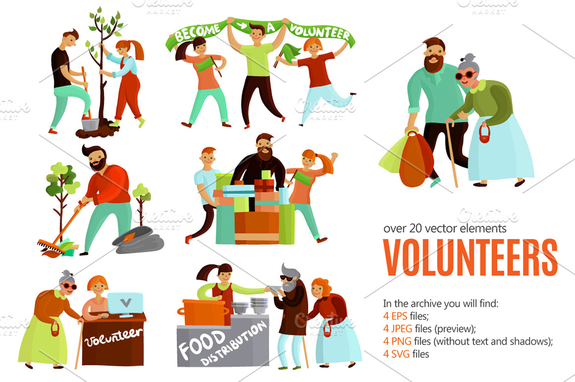 Volunteers Cartoon Set | Photoshop Graphics ~ Creative Market