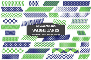 Navy Blue and Green Washi Tape Strips, Digital Clip Art, Photo