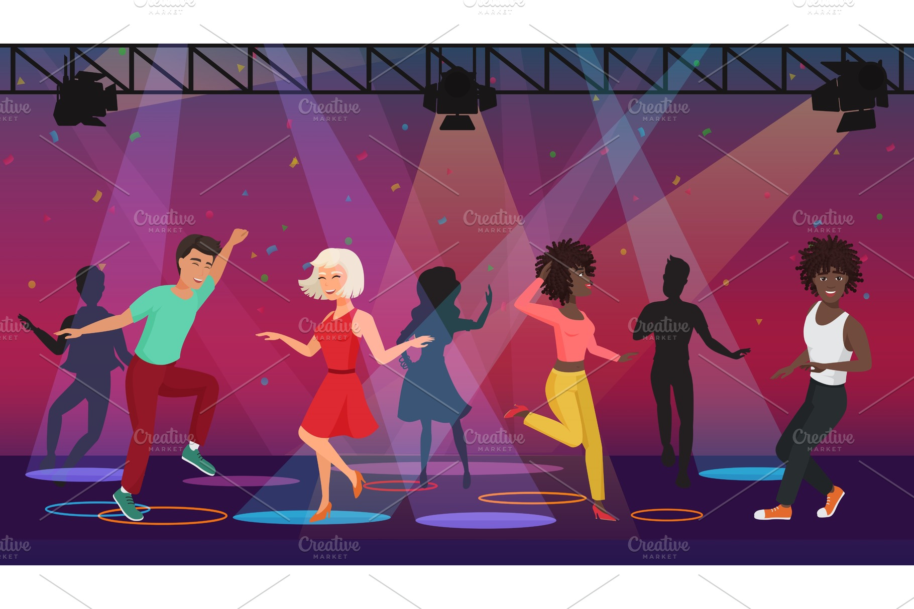 People dancing in disco club | Pre-Designed Vector Graphics ~ Creative ...