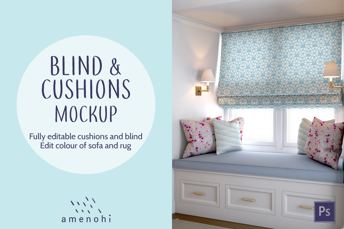 Download Interior Cushions And Blind Mockup Creative Photoshop Templates Creative Market