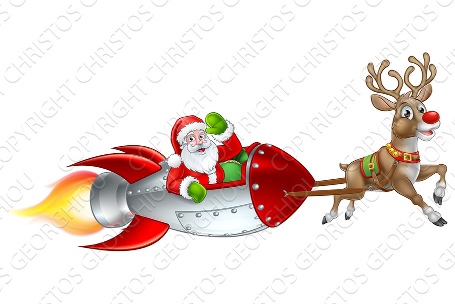 Santa Claus Rocket Sleigh Space | Pre-Designed Photoshop Graphics