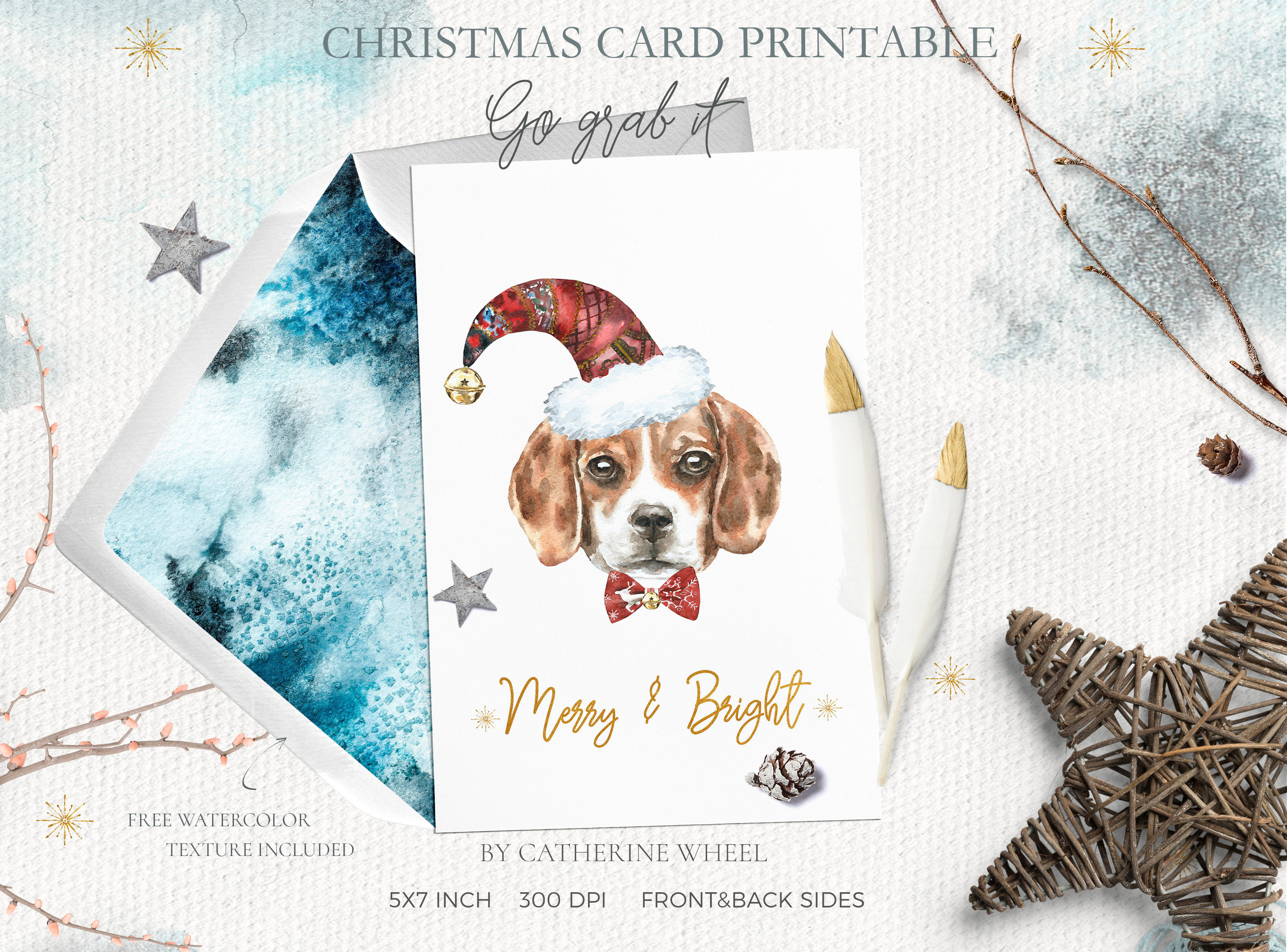 Christmas Watercolor Card Freebie | Animal Illustrations ~ Creative Market