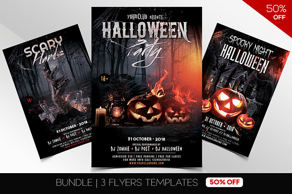 Bundle 50 Off 3 Halloween Flyers Creative Photoshop Templates Creative Market