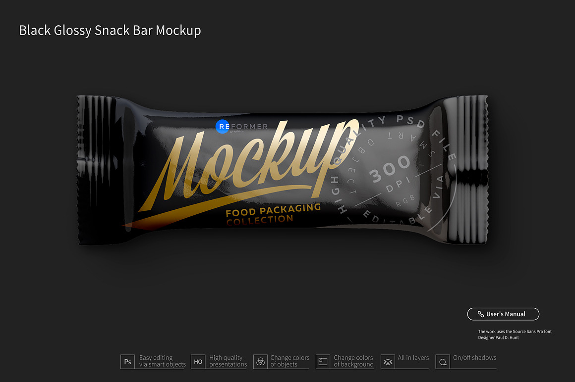 Download Black Glossy Snack Bar Mockup Creative Photoshop Templates Creative Market