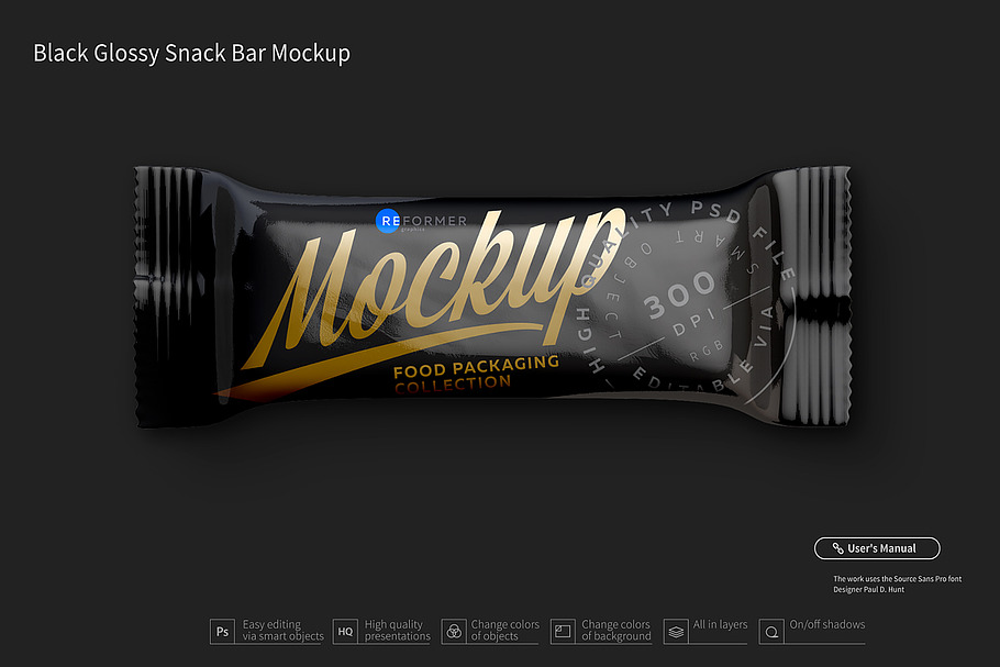 Download Black Glossy Snack Bar Mockup 80g | Creative Photoshop Templates ~ Creative Market