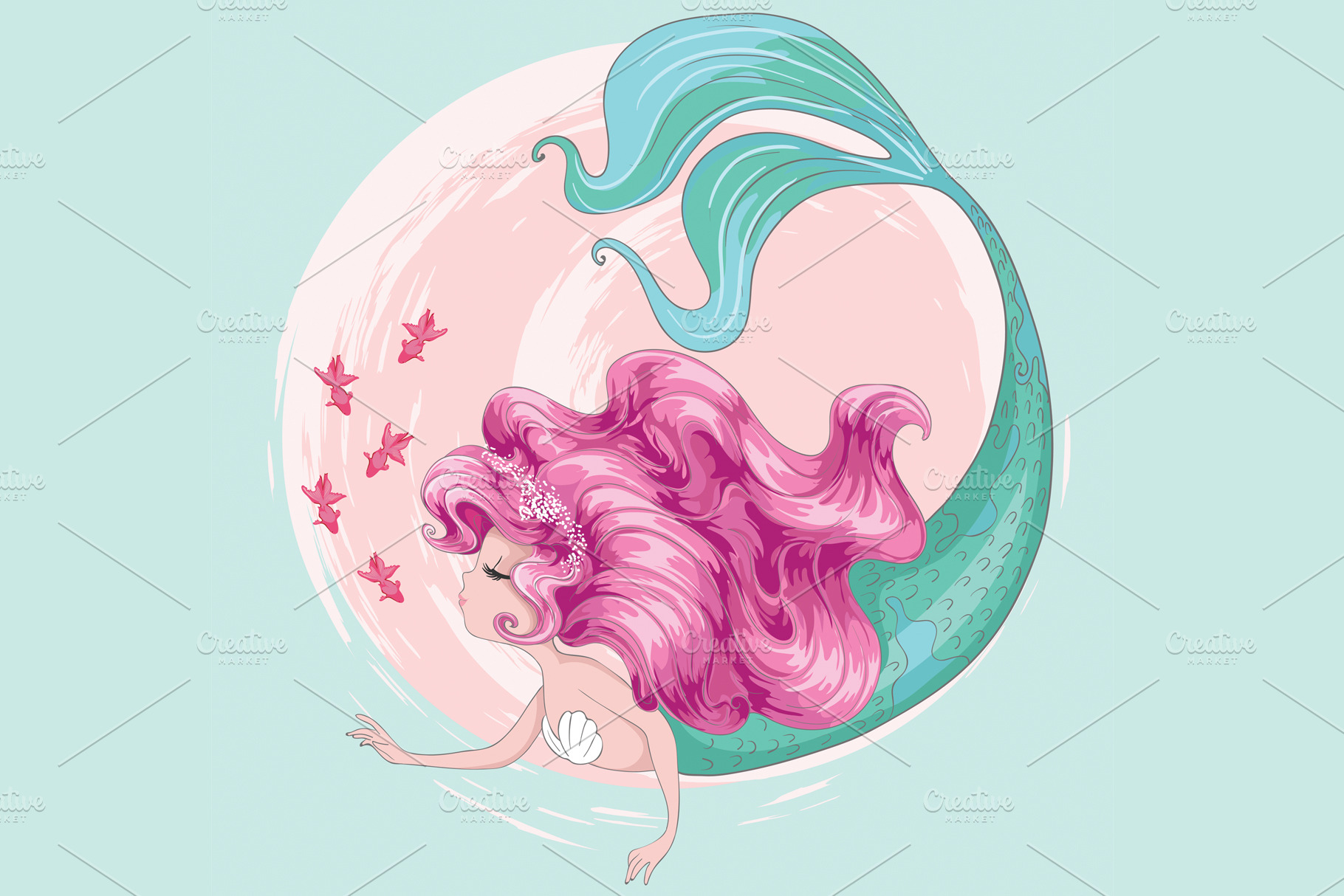 Cute mermaid girl.Cartoon character. | Illustrations ~ Creative Market