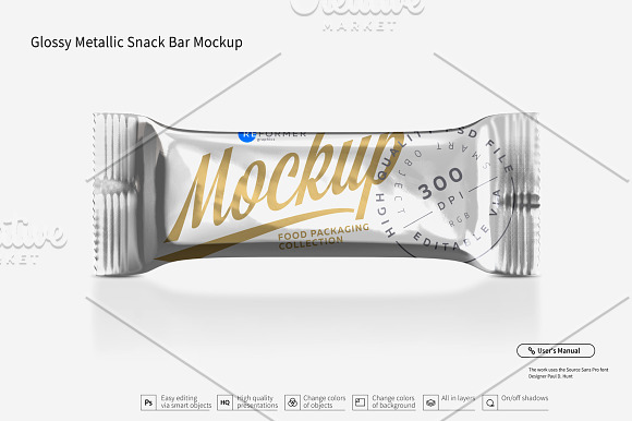 Download Glossy Metallic Snack Bar Mockup Creative Photoshop Templates Creative Market