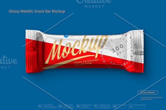 Download Glossy Metallic Snack Bar Mockup Creative Photoshop Templates Creative Market