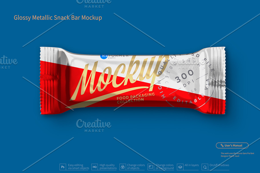 Glossy Metallic Snack Bar Mockup | Creative Photoshop ...