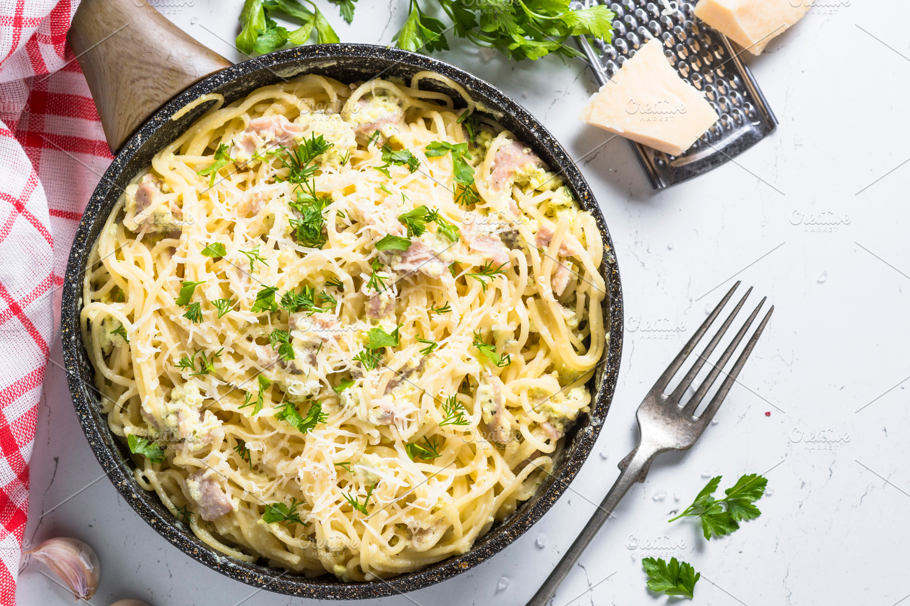 Pasta Carbonara With Bacon And Cream Containing Carbonara Pasta And High Quality Food Images Creative Market