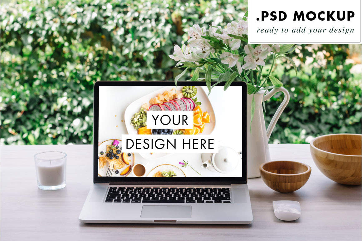 Download Outdoor Desk Working Laptop Mockup Creative Photoshop Templates Creative Market