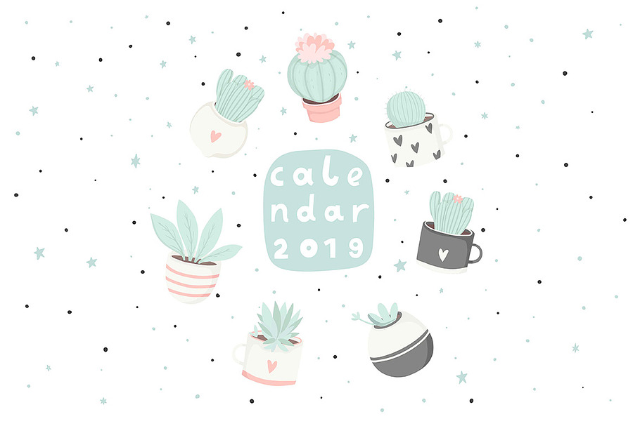 Cute Cactus And Lettering Set Pre Designed Photoshop Graphics Creative Market