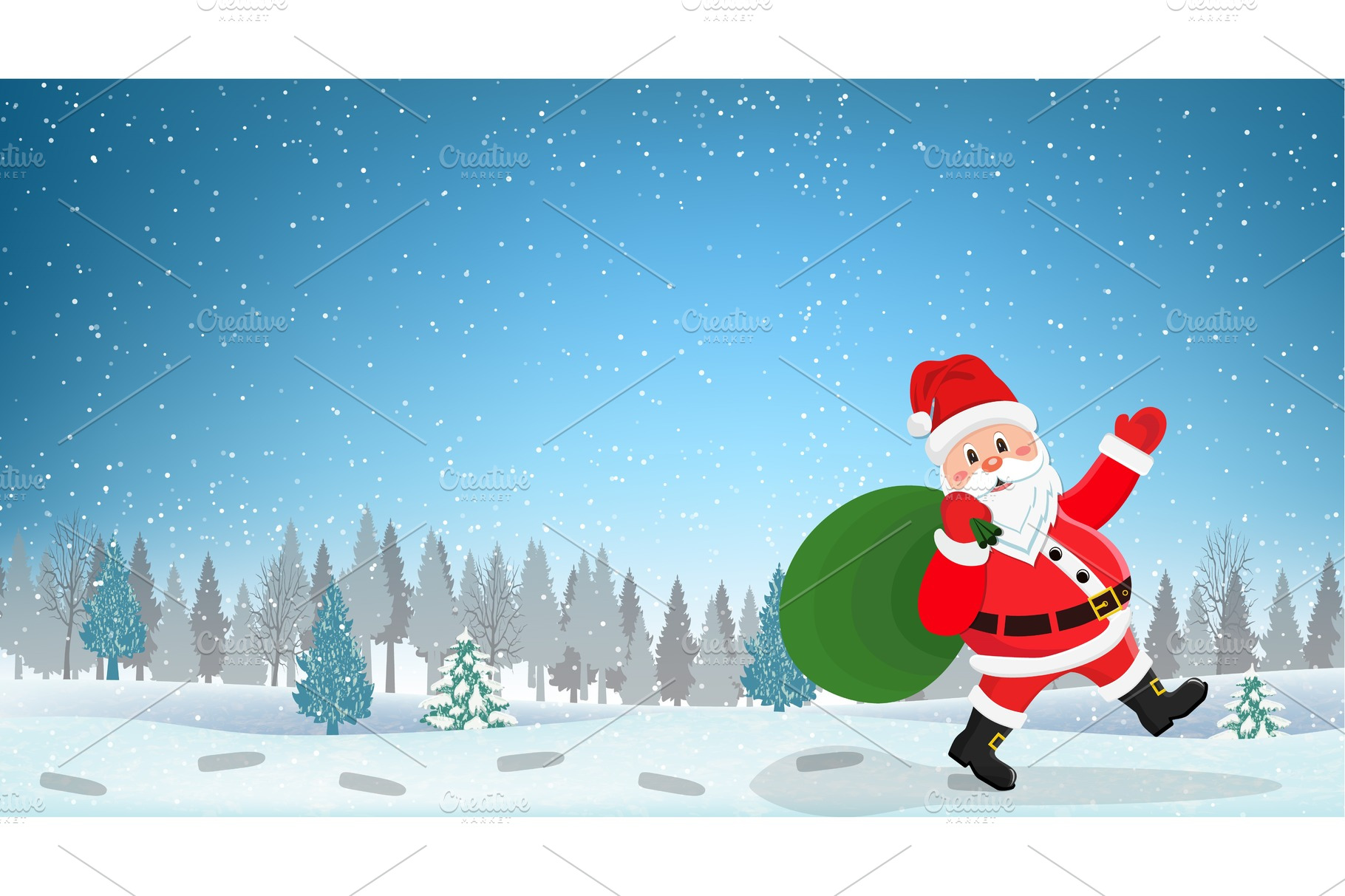 Santa Claus Walking with Bag of | Graphic Objects ~ Creative Market