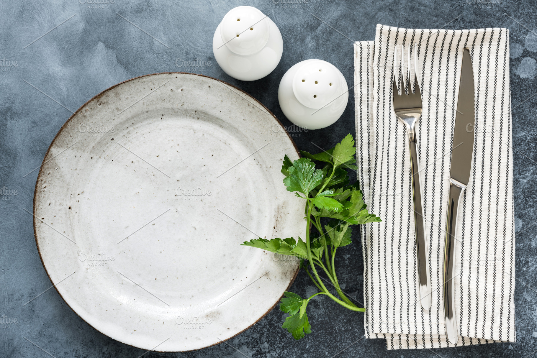 Table setting empty plate, cutlery | Food Images ~ Creative Market