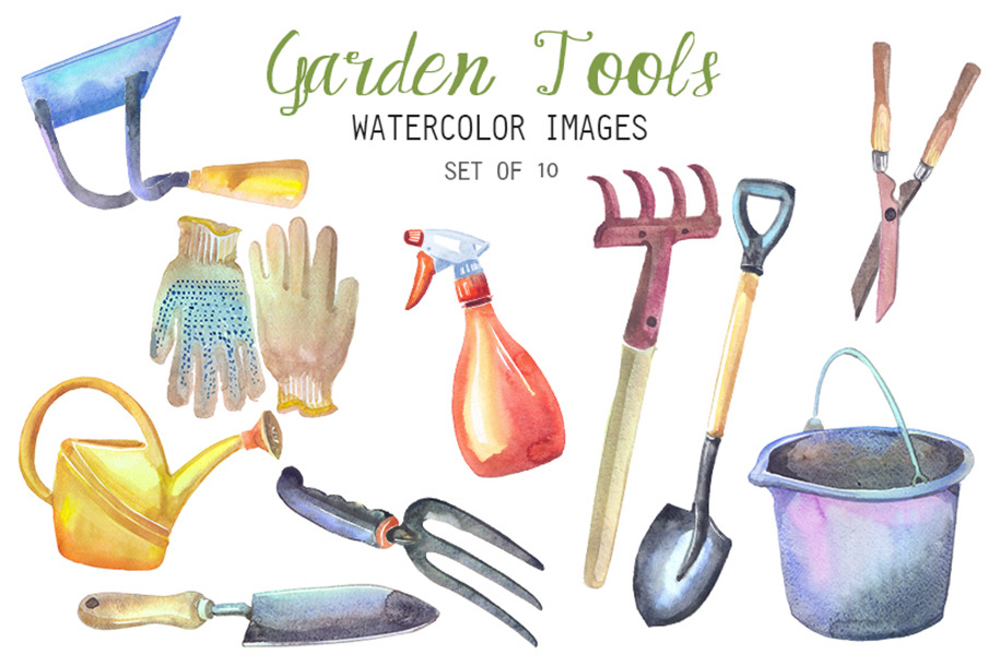 Download Watercolor Garden Tools Clipart Pre Designed Photoshop Graphics Creative Market