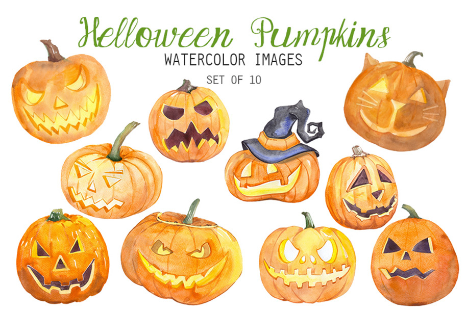 Download Watercolor Halloween Pumpkins Pre Designed Photoshop Graphics Creative Market