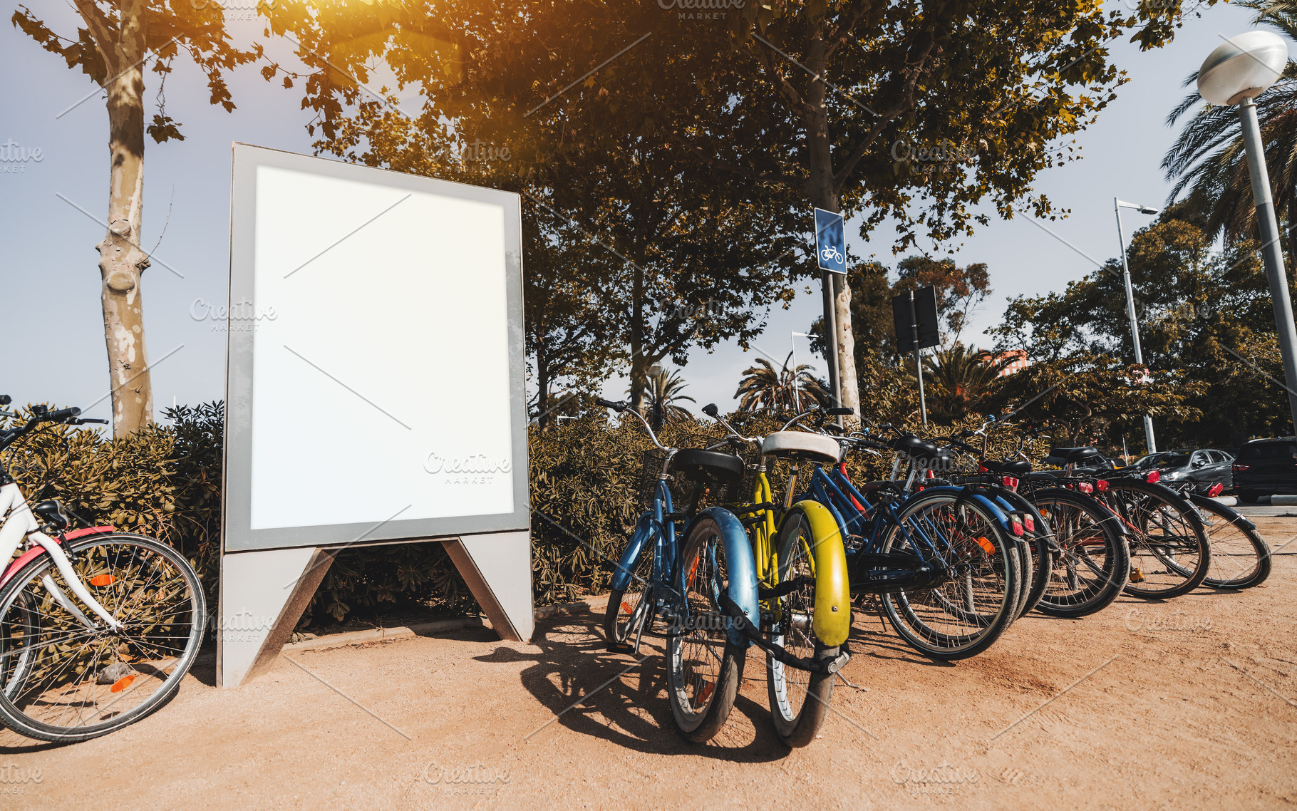 Download Street Banner Mockup With Bicycles High Quality Transportation Stock Photos Creative Market