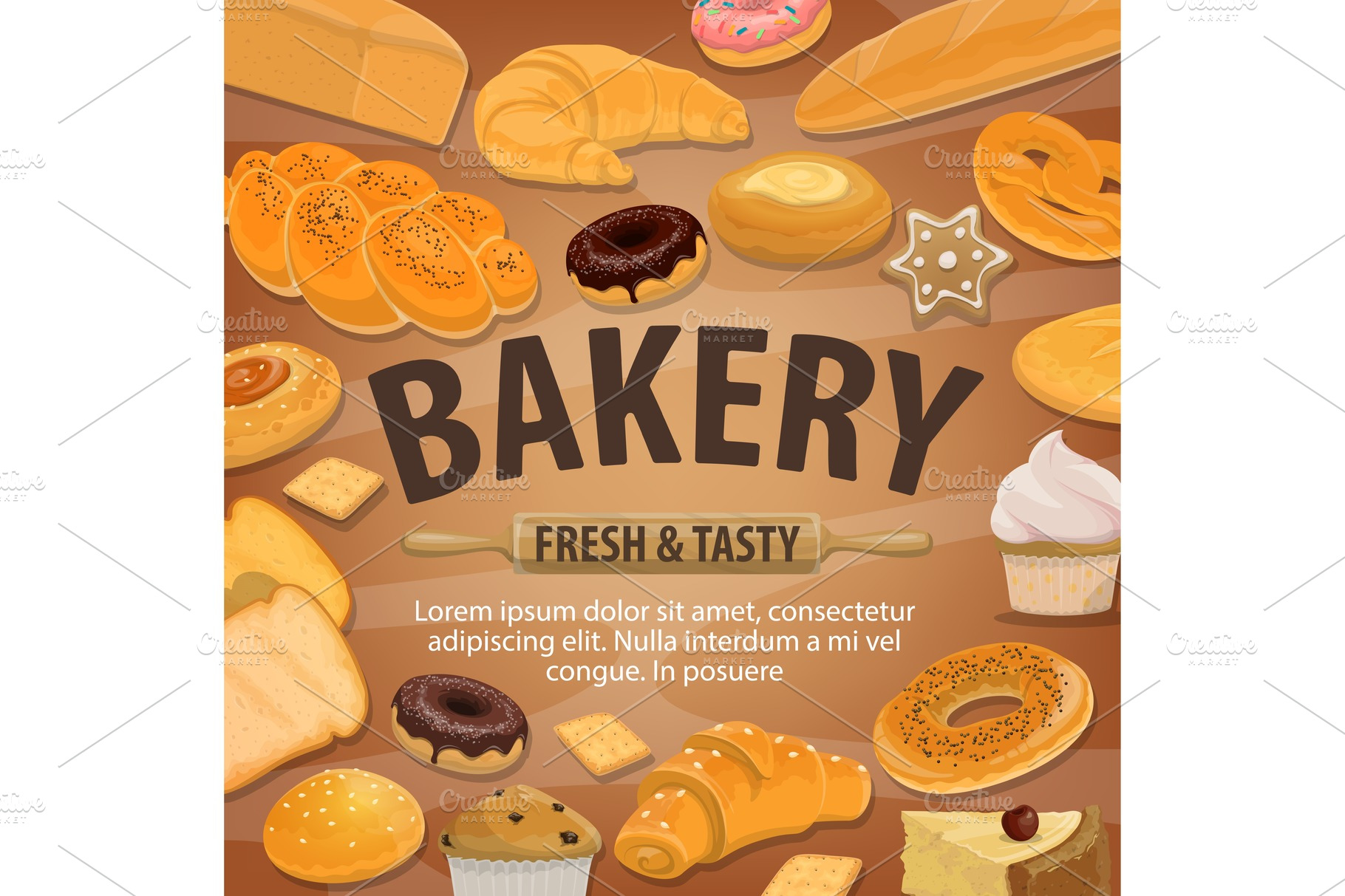 Bakery pastry shop, bread, sweets | Food Illustrations ~ Creative Market