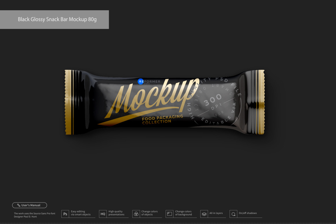 Download Black Glossy Snack Bar Mockup 80g | Creative Photoshop ...