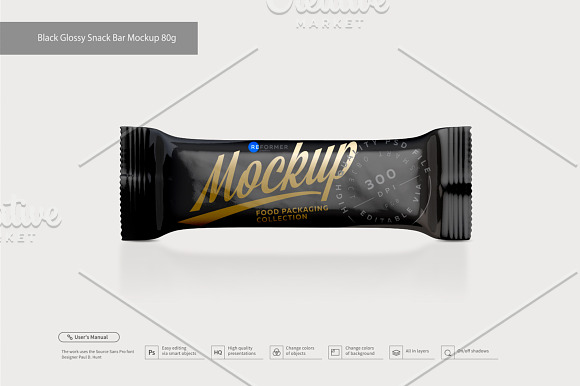 Download Black Glossy Snack Bar Mockup 80g Creative Photoshop Templates Creative Market