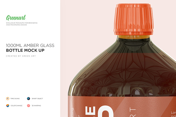 Download 1000ml Amber Glass Bottle Mockup Creative Photoshop Templates Creative Market