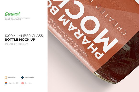 Download 1000ml Amber Glass Bottle Mockup Creative Photoshop Templates Creative Market