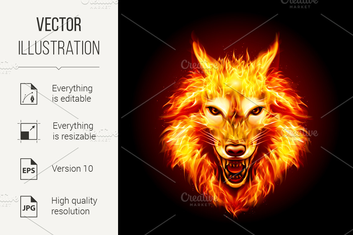 Fire Wolf Head | Pre-Designed Illustrator Graphics ~ Creative Market