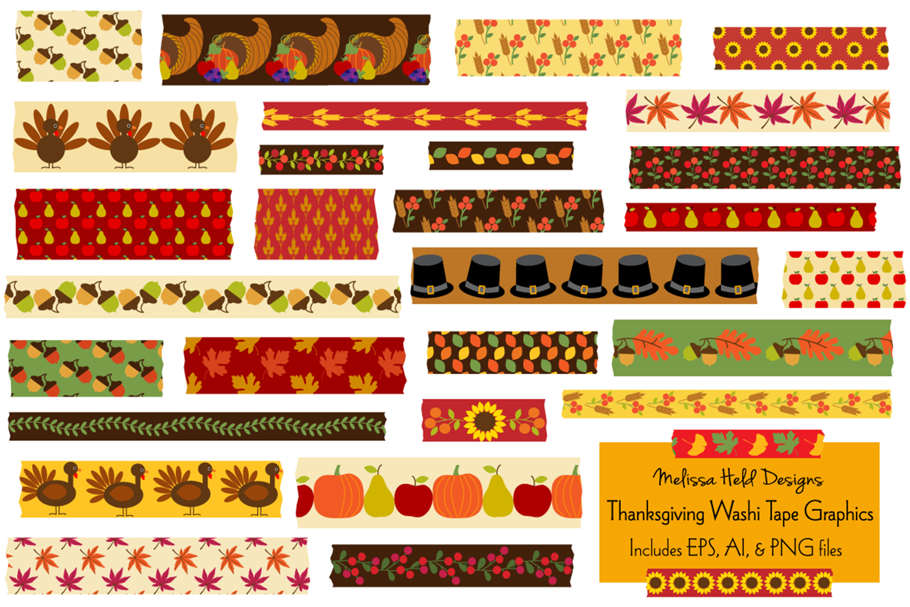 Download Thanksgiving Washi Tape Graphics | Pre-Designed Photoshop Graphics ~ Creative Market