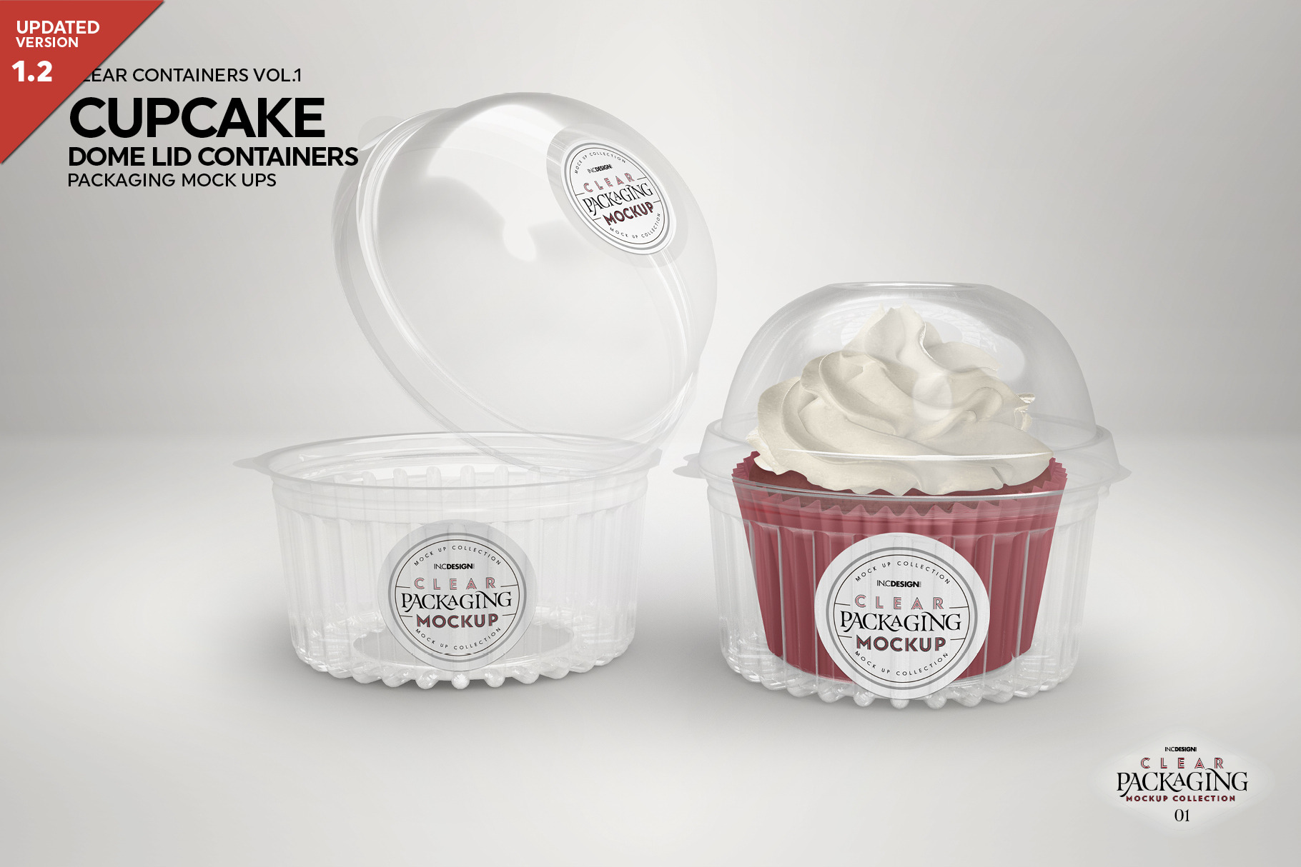 Clear Tubs with Flat or Dome Lid Packaging Mockup By INC Design Studio