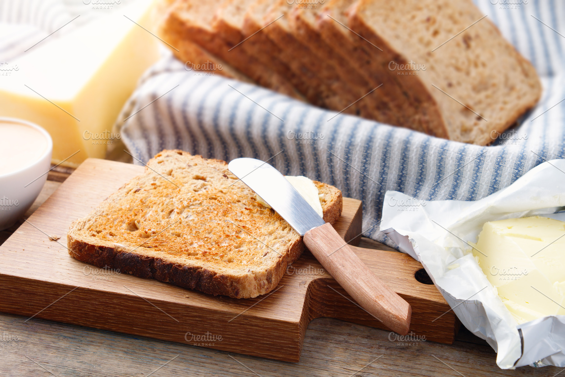 Toast Bread Slices Butter Cheese High Quality Food Images Creative Market