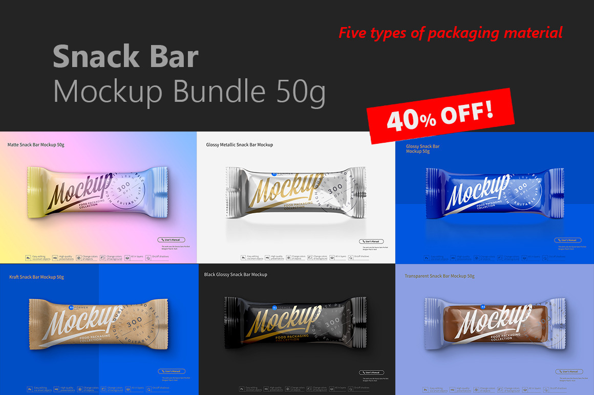 Download Six Snack Bar Mockup 40 Off Creative Photoshop Templates Creative Market