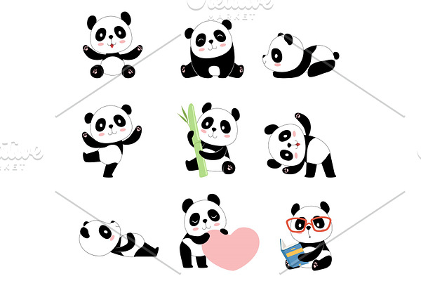 Cute Baby Pandas Toy Animals Pre Designed Vector Graphics Creative Market