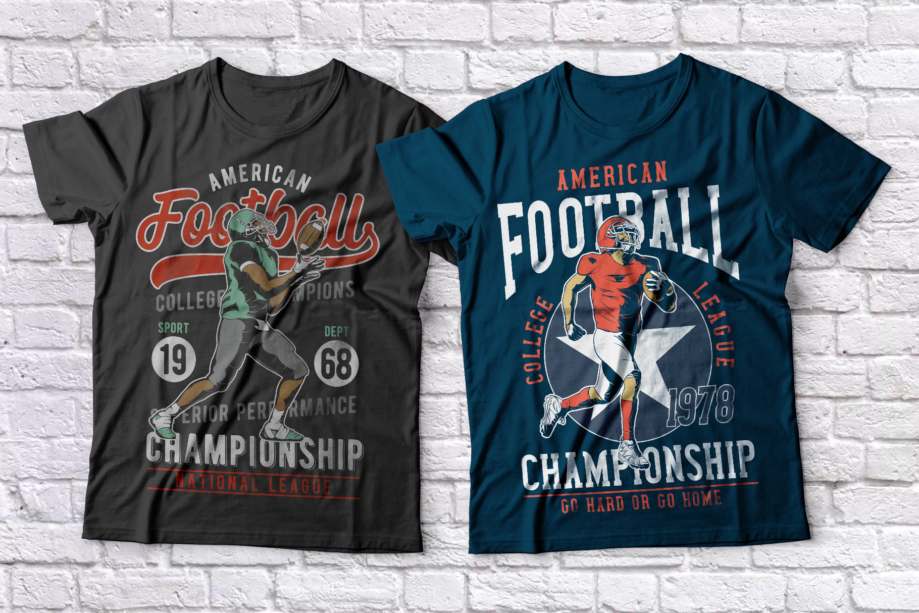 American football t-shirts set By Vozzy Vintage Fonts and Graphics