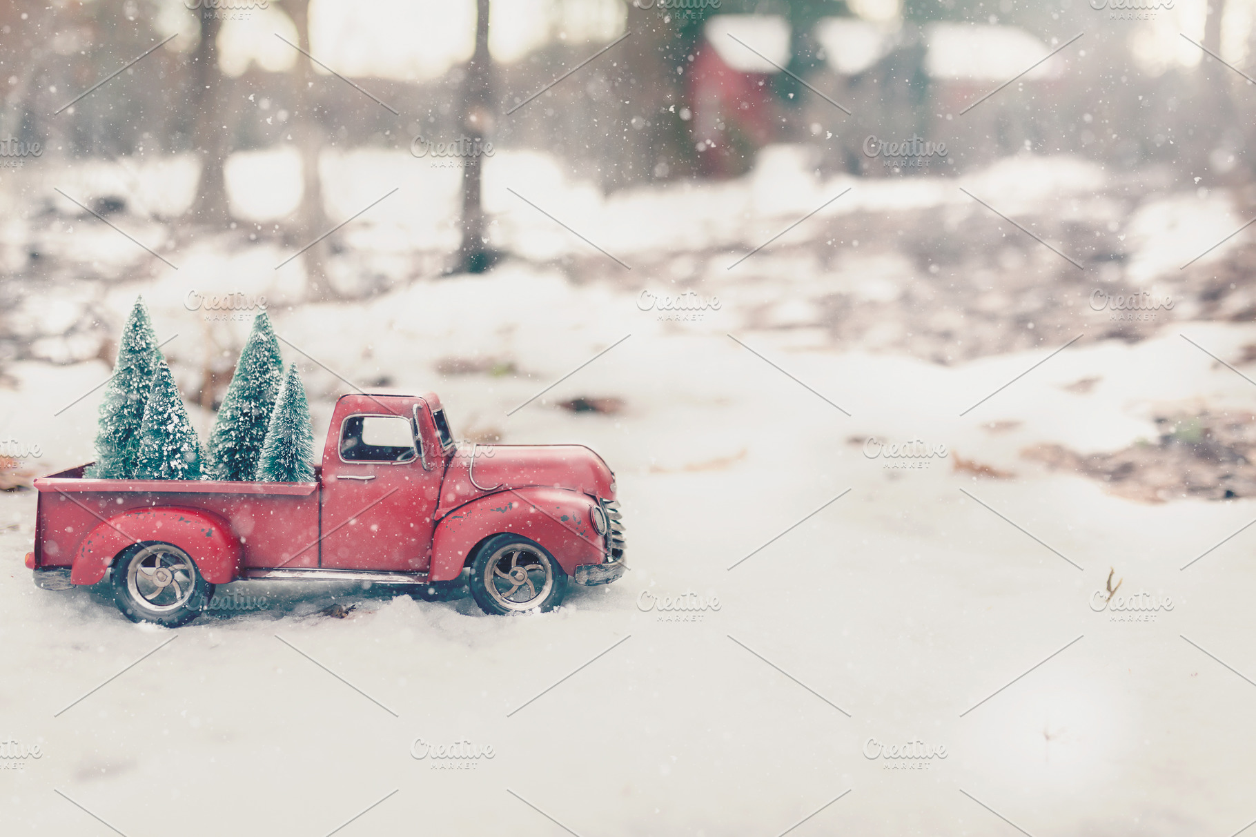 01 Vintage Red Truck Christmas Tree Stock Photo Containing Antique And Vintage High Quality Holiday Stock Photos Creative Market