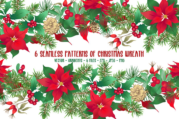 Christmas Wreath Seamless Patterns | Pre-Designed Illustrator Graphics