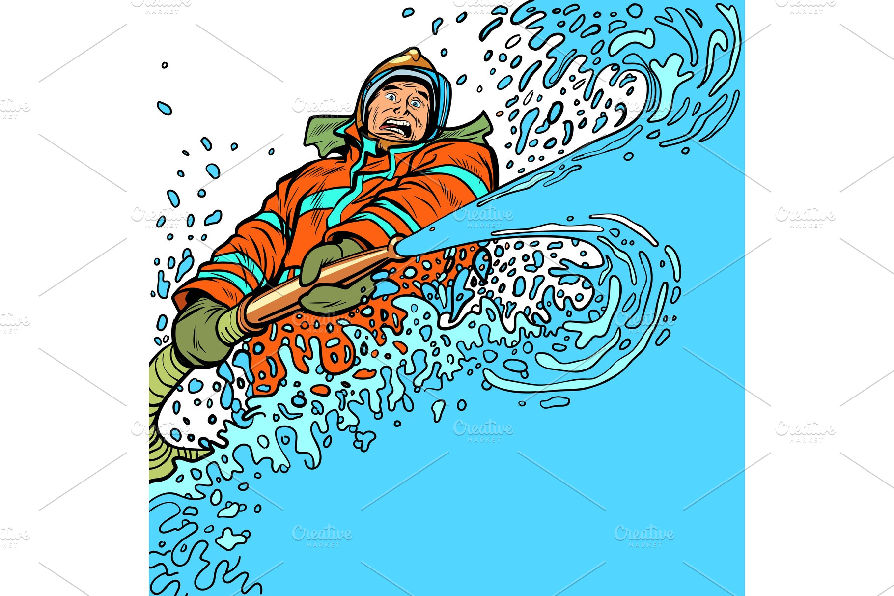 firefighter-puts-out-fire-with-water-pre-designed-vector-graphics