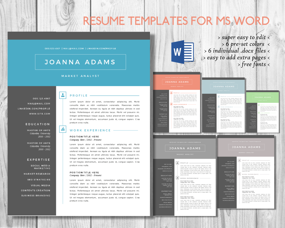 Big bar 2 pages Word resume | Resume Templates ~ Creative Market