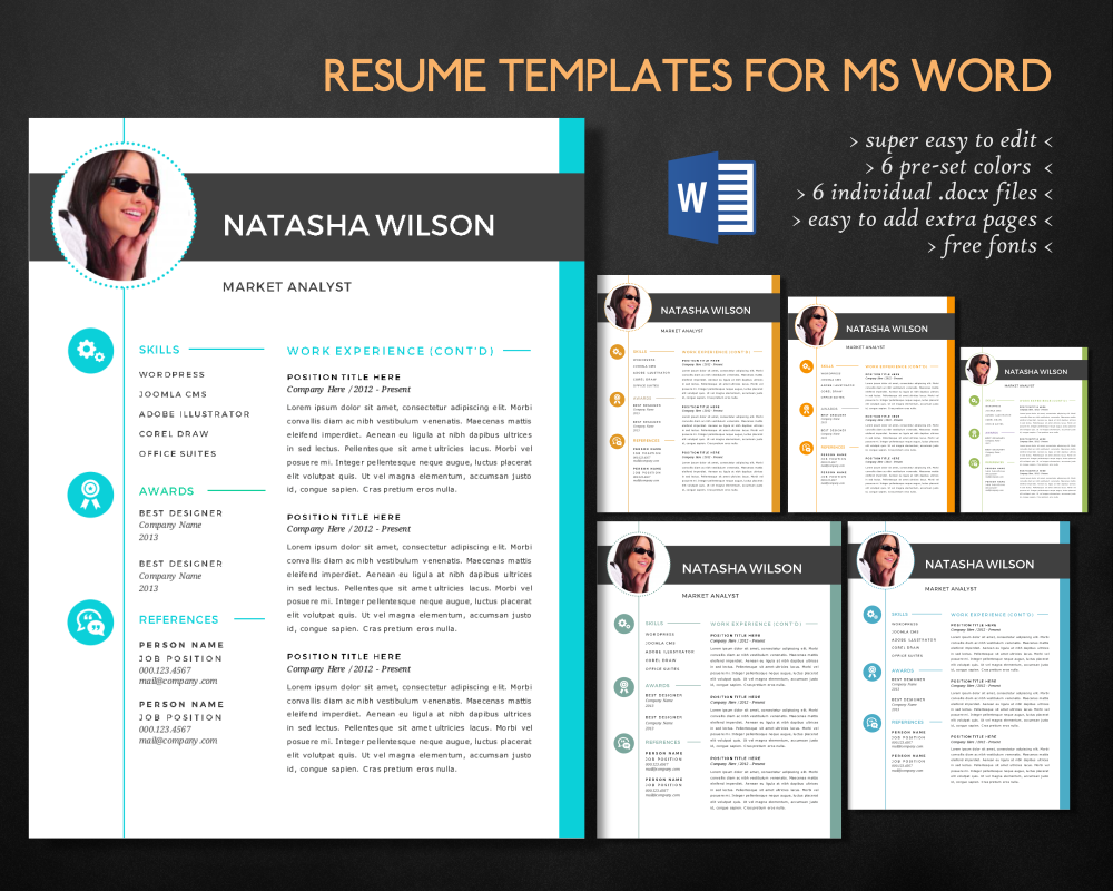 Modern 2 in 1 photo Word resume | Resume Templates ~ Creative Market