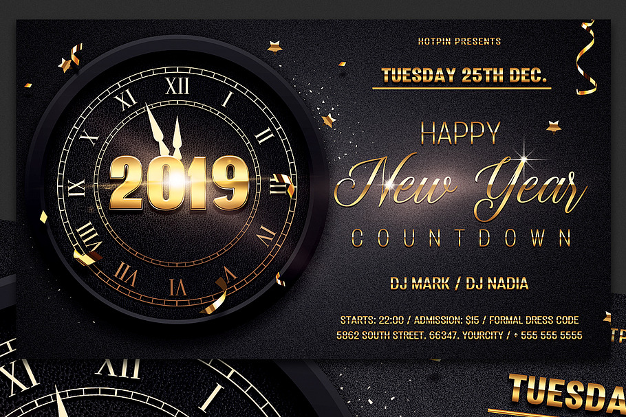 Download New Year Party Flyer Psd Template Creative Photoshop Templates Creative Market PSD Mockup Templates