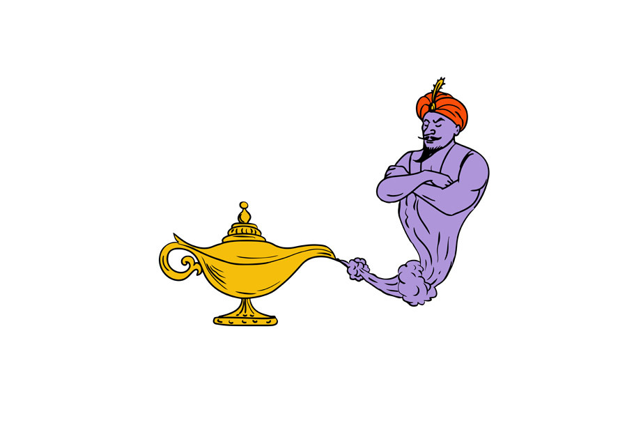 Genie Coming Out Of Golden Oil Lamp Pre Designed Vector Graphics Creative Market