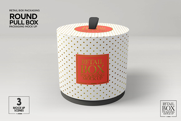 Download Round Pull Box Packaging Mockup Creative Photoshop Templates Creative Market