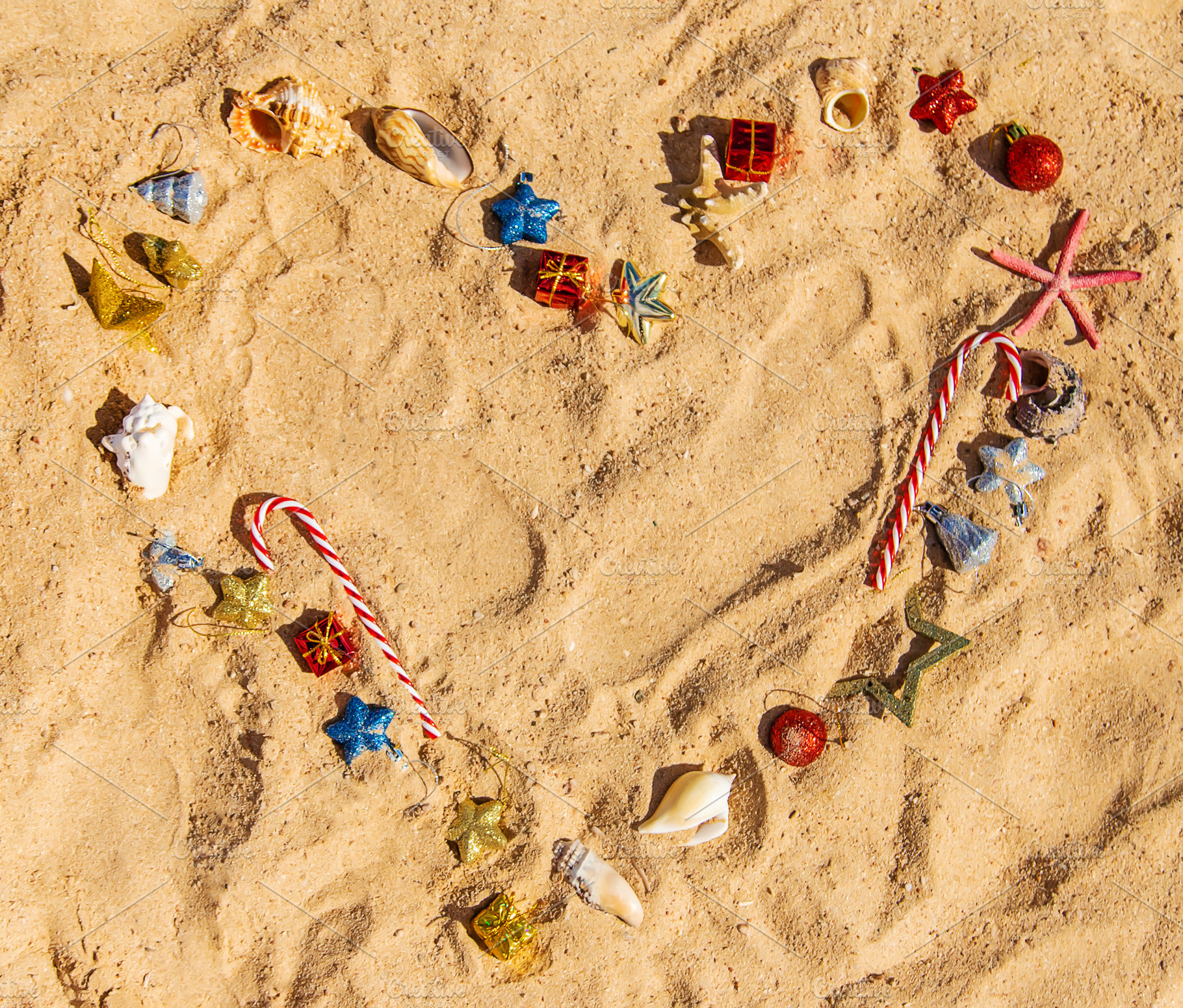 Christmas background on the beach containing christmas, background, and beach | High-Quality