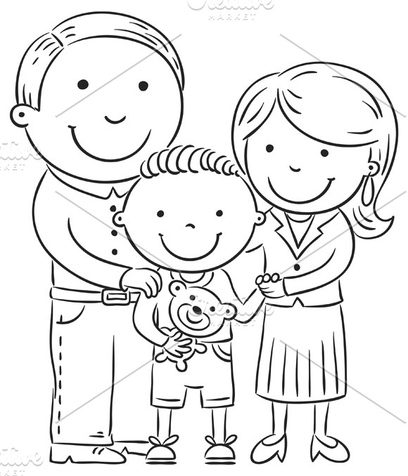 Happy Family with a Little Son | Education Illustrations ~ Creative Market