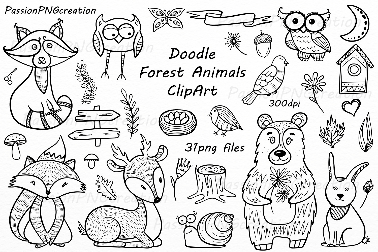 Doodle Forest Animals ClipArt | Animal Illustrations ~ Creative Market