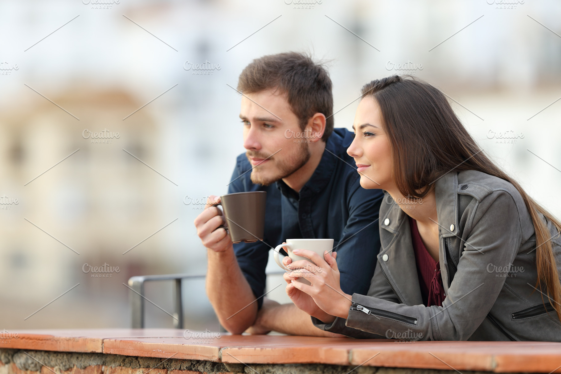 Couple relaxing drinking coffee in | People Images ~ Creative Market