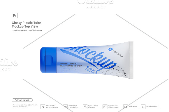 Download Glossy Plastic Tube Mockup Top View Creative Photoshop Templates Creative Market