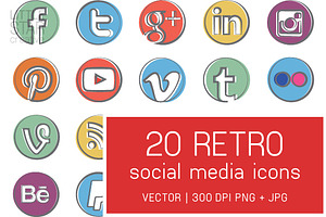 Vintage Social Media Icons | Custom-Designed Icons ~ Creative Market