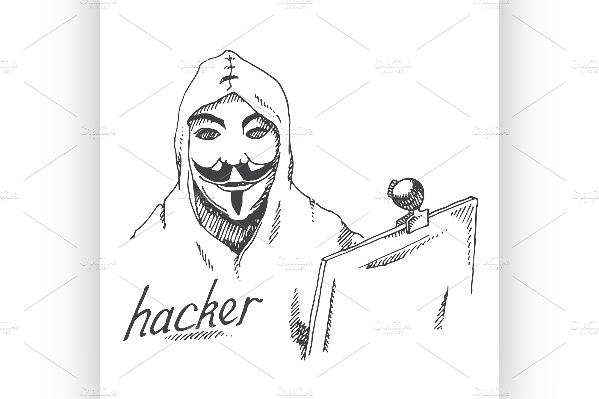 portrait of hacker with mask PreDesigned Illustrator Graphics